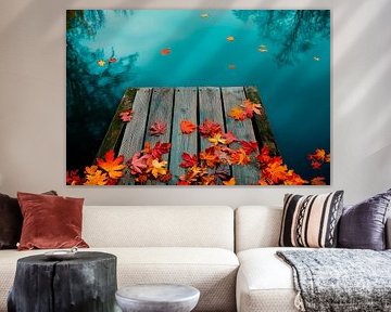 Autumnal wooden platform by the water by Poster Art Shop