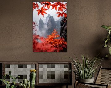 Herfstig berglandschap met mist van Poster Art Shop