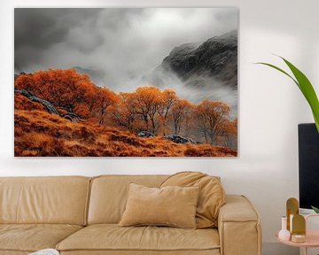 Herfstlandschap met mist van Poster Art Shop