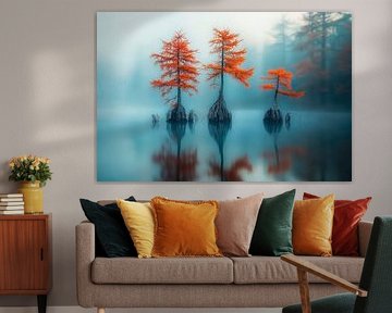 Autumnal pond landscape with trees by Poster Art Shop