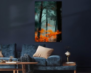 Herbstwald mit nebligem Hintergrund von Poster Art Shop
