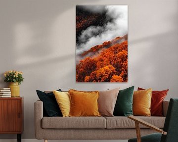 Forêt d'automne avec brouillard - Paysage d'ambiance sur Poster Art Shop