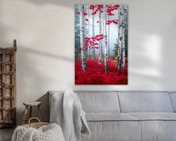Herbstwald mit roten Blättern von Poster Art Shop