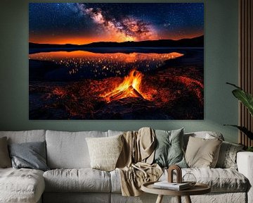Kampvuur onder een sterrenhemel van Poster Art Shop