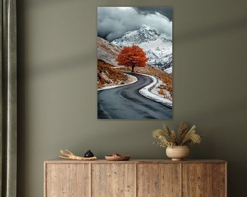 Krom pad met rode boom van Poster Art Shop