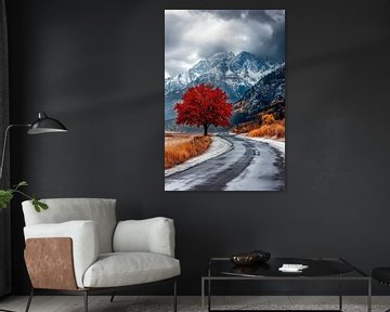 Lichtgevende boom in een berglandschap van Poster Art Shop