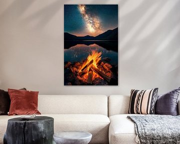 Kampvuur onder de sterrenhemel van Poster Art Shop