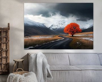 Lichtgevende boom in een winters landschap van Poster Art Shop