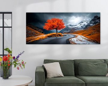 Lichtgevende boom in een herfstlandschap van Poster Art Shop