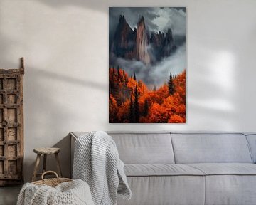 Mysterieuze bergen in de mist - Herfstkleuren van Poster Art Shop