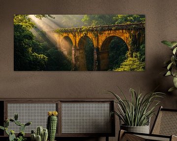 Morgensonne über alten Brückenuntergang von Poster Art Shop