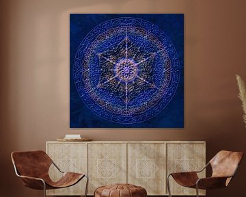 Mandala, royal blue. With thickened, raised lines. by Rietje Bulthuis
