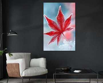 Rood blad in de vorst - Winter elegantie van Poster Art Shop