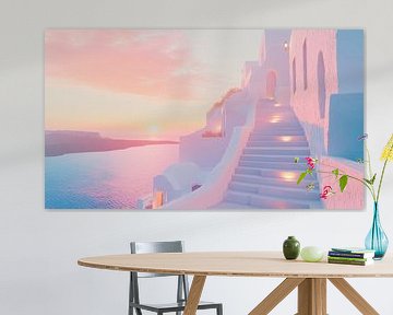 Santorini bij zonsondergang - idylle van Poster Art Shop