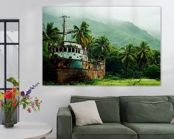 Bouwvallig schip in de jungle van Poster Art Shop