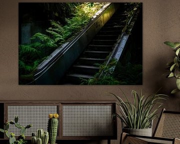 Abandoned escalator with plants by Poster Art Shop