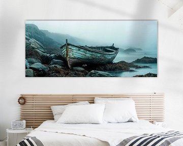 Abandoned boat in the fog - Eerie atmosphere by Poster Art Shop