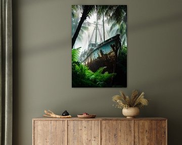 Verlaten schip in de jungle van Poster Art Shop