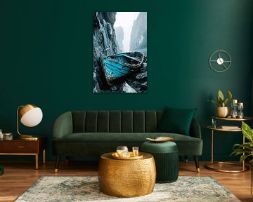 Abandoned boat between rocks by Poster Art Shop