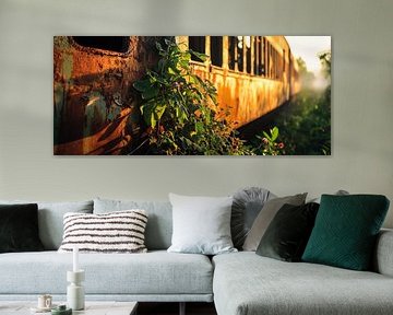 Verroeste trein met plantengroei van Poster Art Shop