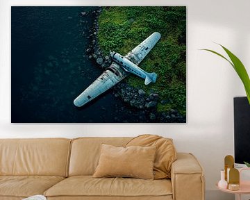 Wreckage of an aeroplane on the water - aerial view by Poster Art Shop