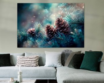 Cônes sous la lumière du gel - ambiance hivernale sur Poster Art Shop