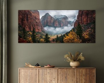 Zion National Park in fog - Dramatic by Poster Art Shop