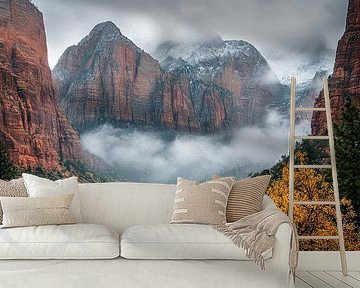 Zion National Park in fog - Dramatic by Poster Art Shop