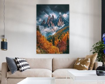 Paysage de montagne automnal avec brouillard sur Poster Art Shop