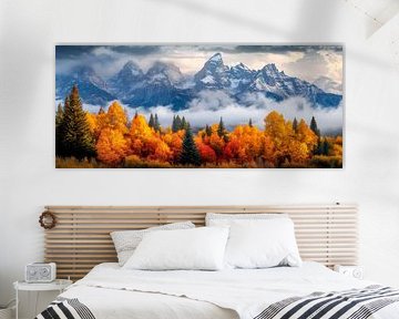 Herfstig berglandschap met mist van Poster Art Shop