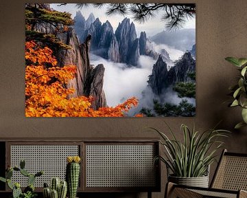 Autumnal mountain landscape in the fog by Poster Art Shop