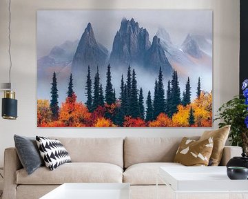 Berglandschap in herfstmist van Poster Art Shop