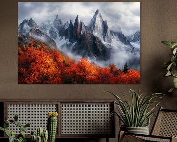 Herfstig berglandschap met mist van Poster Art Shop