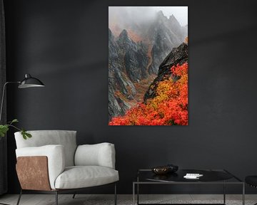 Herfstig berglandschap met mist van Poster Art Shop