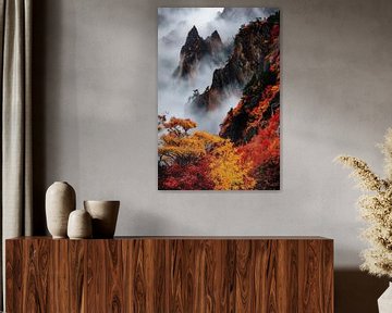 Autumnal mountain landscape in the fog by Poster Art Shop