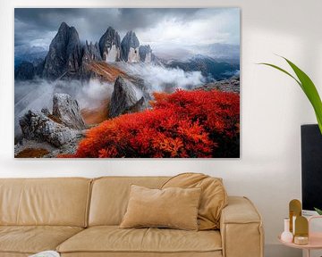 Herfstig berglandschap met mist van Poster Art Shop