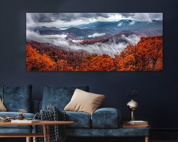 Autumnal mountain landscape with fog by Poster Art Shop
