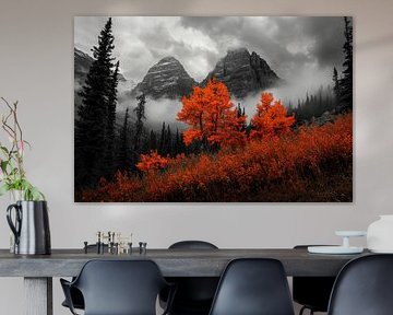 Autumnal mountain landscape with fog by Poster Art Shop