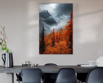 Herbstlandschaft mit Bergen und Nebel von Poster Art Shop