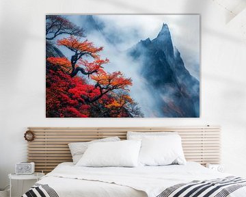 Paysage de montagne automnal dans le brouillard sur Poster Art Shop