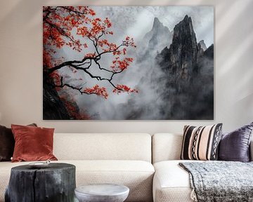 Paysage de montagne automnal dans le brouillard sur Poster Art Shop