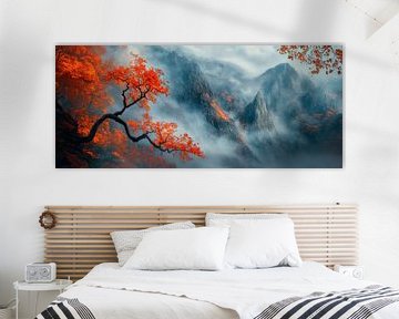 Autumnal mountain landscape in the fog by Poster Art Shop