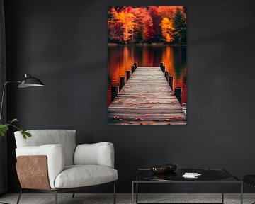 Autumnal wooden bridge by the lake by Poster Art Shop