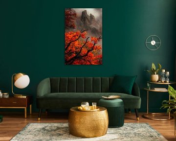 Herfstig berglandschap met mist van Poster Art Shop