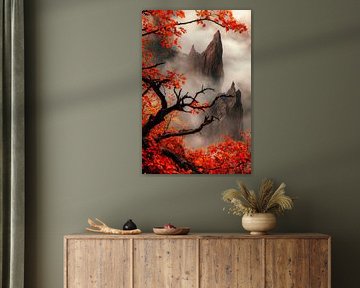 Paysage de montagne automnal dans le brouillard sur Poster Art Shop