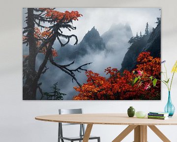Autumnal mountain landscape in the fog by Poster Art Shop