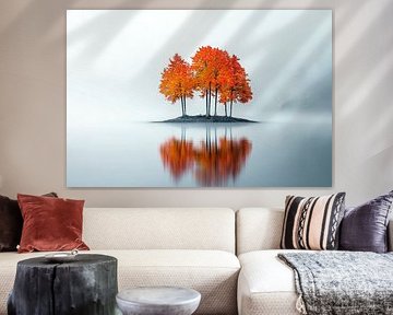 Autumnal tree island in the fog by Poster Art Shop