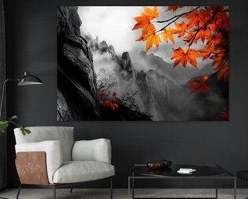 Herfstig berglandschap met mist van Poster Art Shop