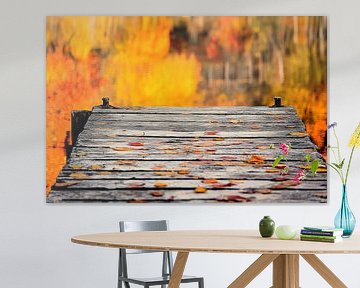 Passerelle d'automne au bord du lac - Haut en couleurs sur Poster Art Shop