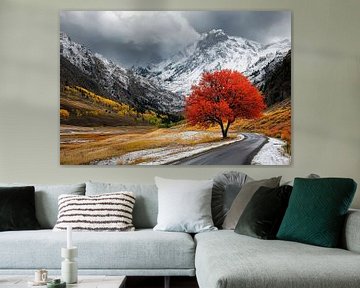 Herfstboom in berglandschap van Poster Art Shop